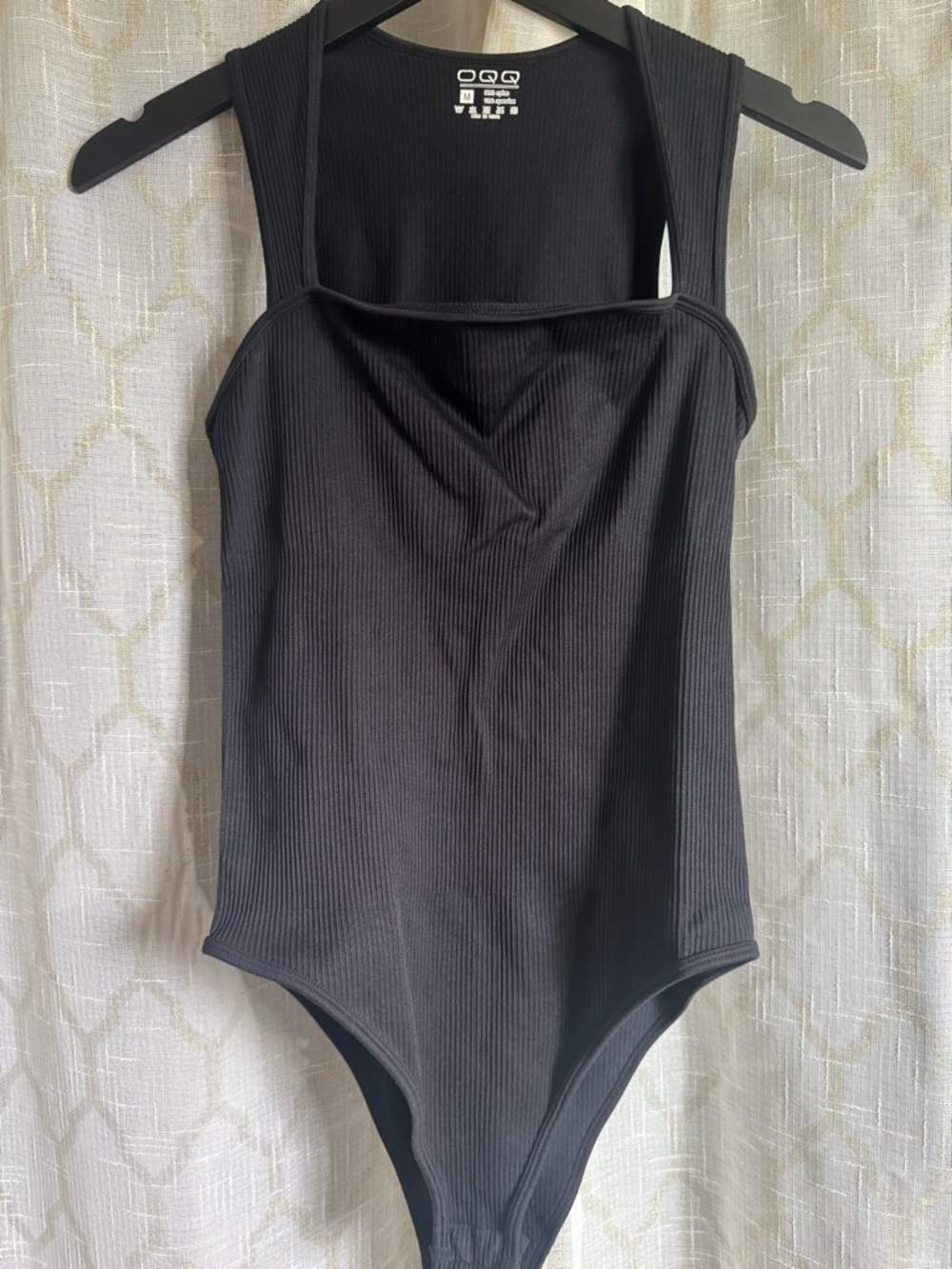 OQQ Black Ribbed Tank One-Piece for Kids